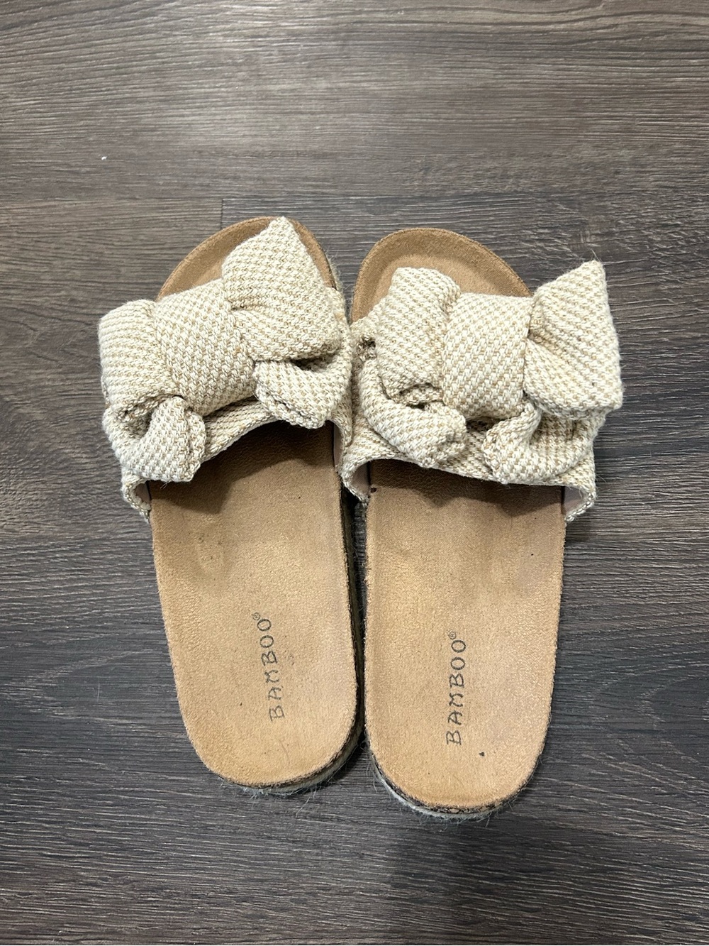 BAMBOO Neutral Knot Bow Slide Sandals